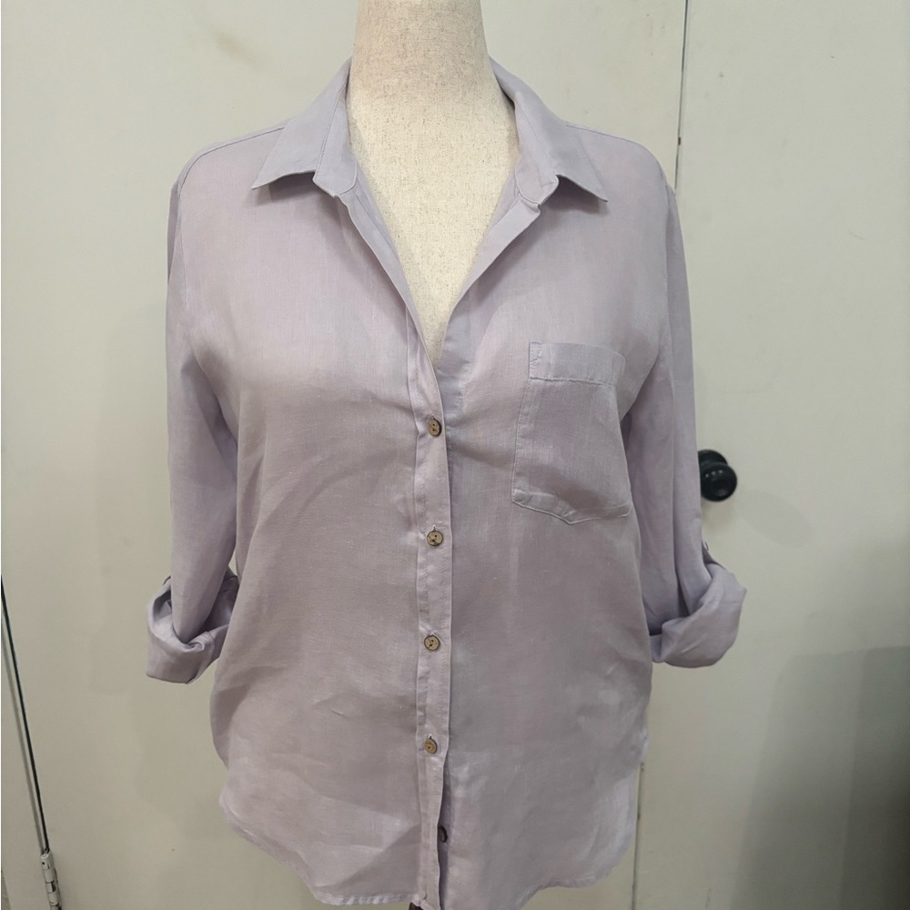 Cloth & Stone for Anthropologie Women's Lavender Linen Button-Up Shirt